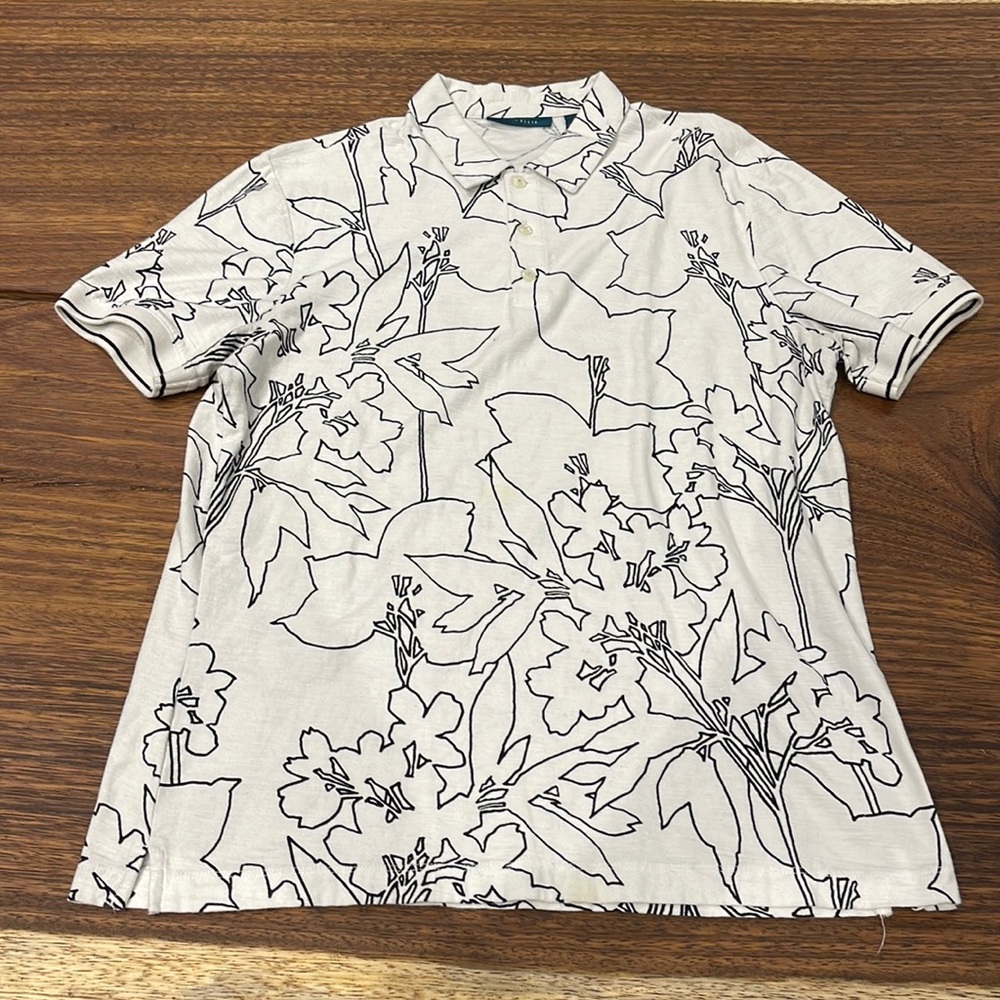 Perry Ellis, floral 100% cotton polo shirt size M